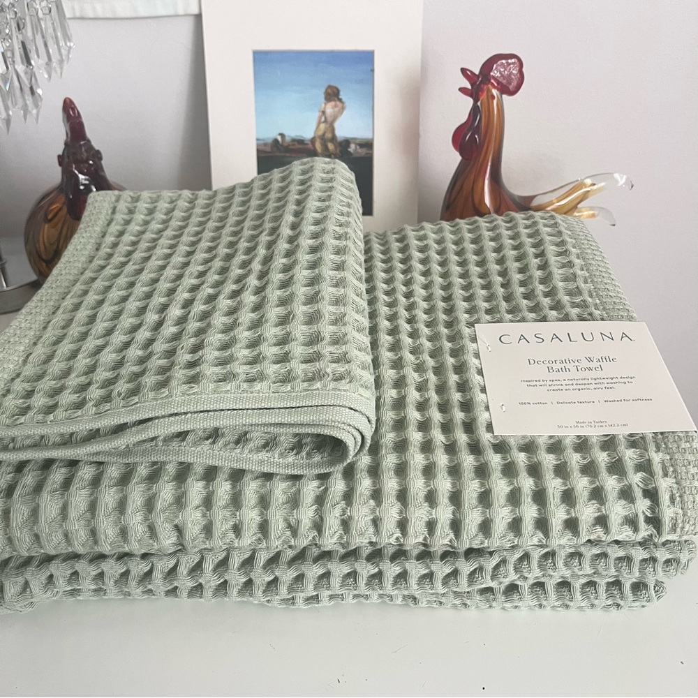 4pc Decorative Waffle Bath Towel Set Teal Blue - Casaluna